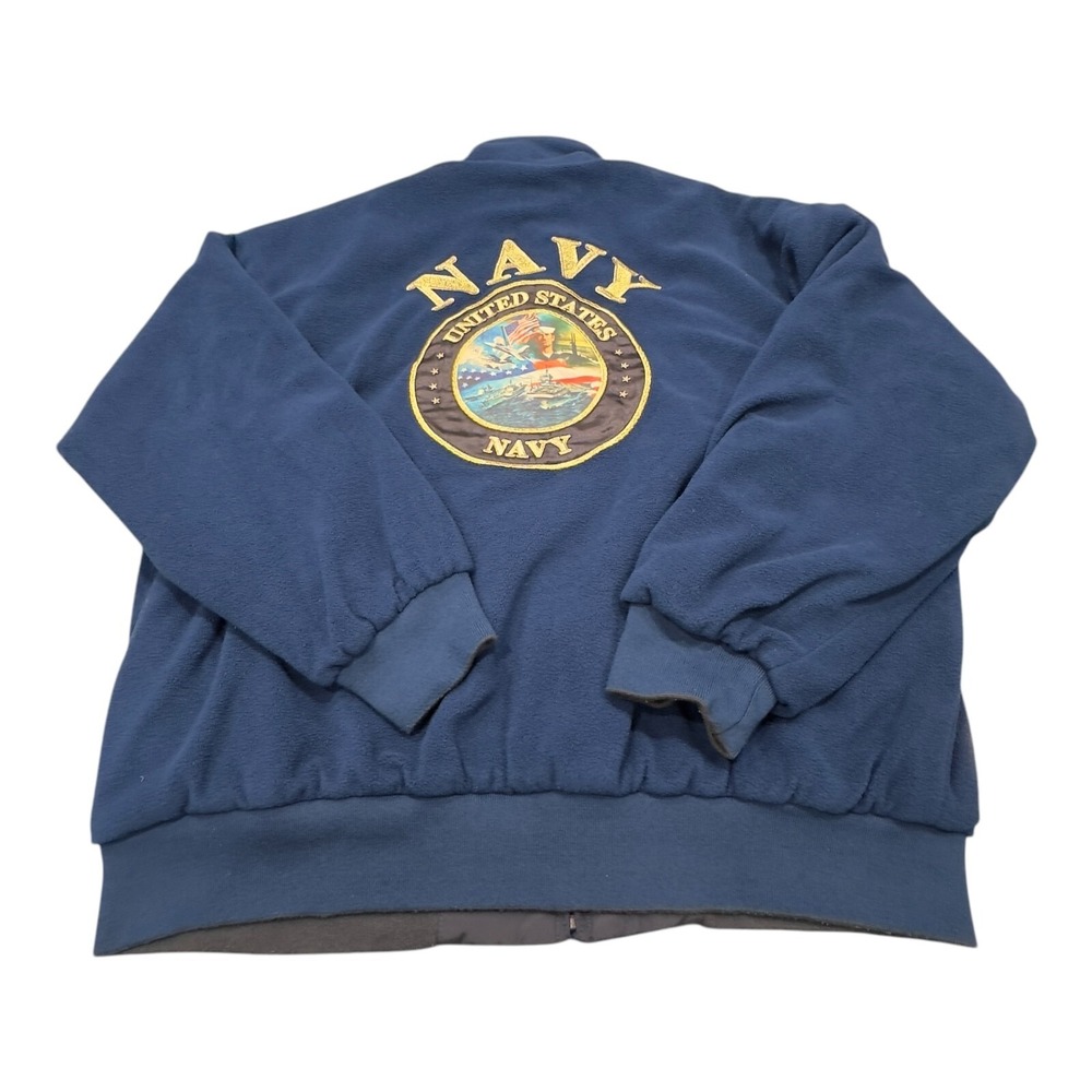 The Bradford Exchange US Navy Reversible Jacket Mens Medium Blue Fleece Nylon